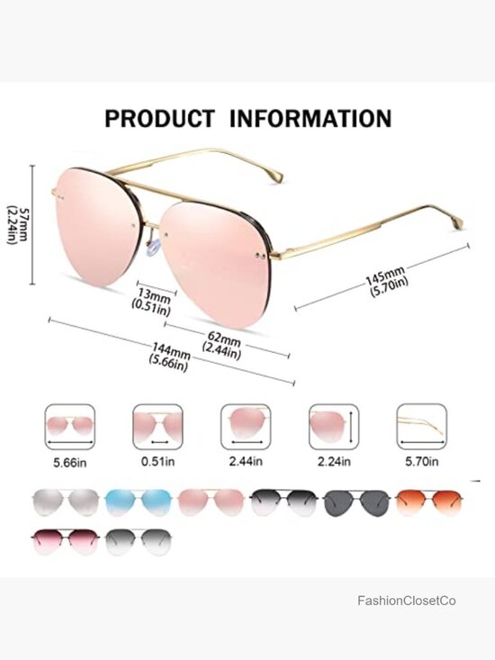Retro Rimless Aviator Sunglasses Oversized UV400 Gradient Mirrored Lens main image 5